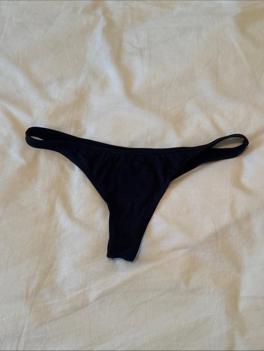 Women's Black Bikini Thong Bottom - Classic Swimwear